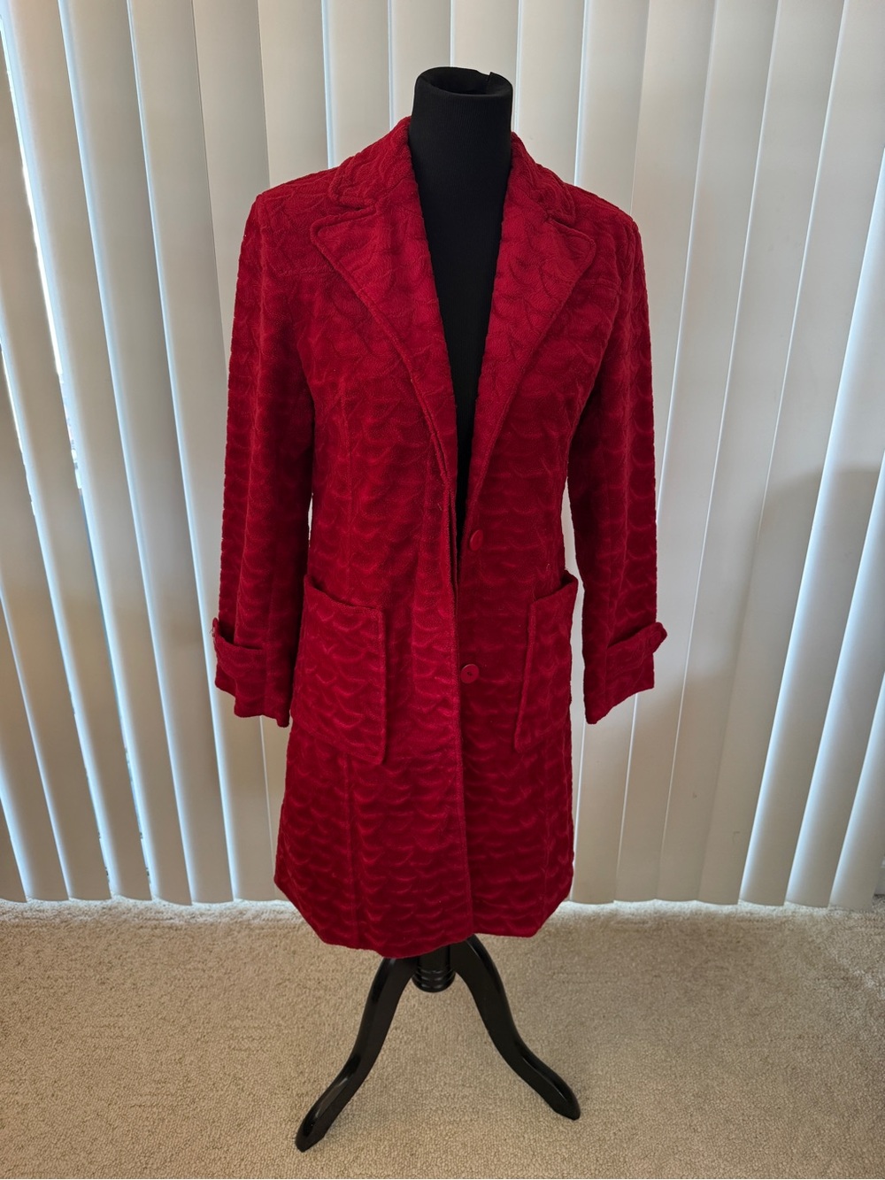 Vintage Static Deep Red Tailored Long Blazer w/Patch Pockets Junior’s Small